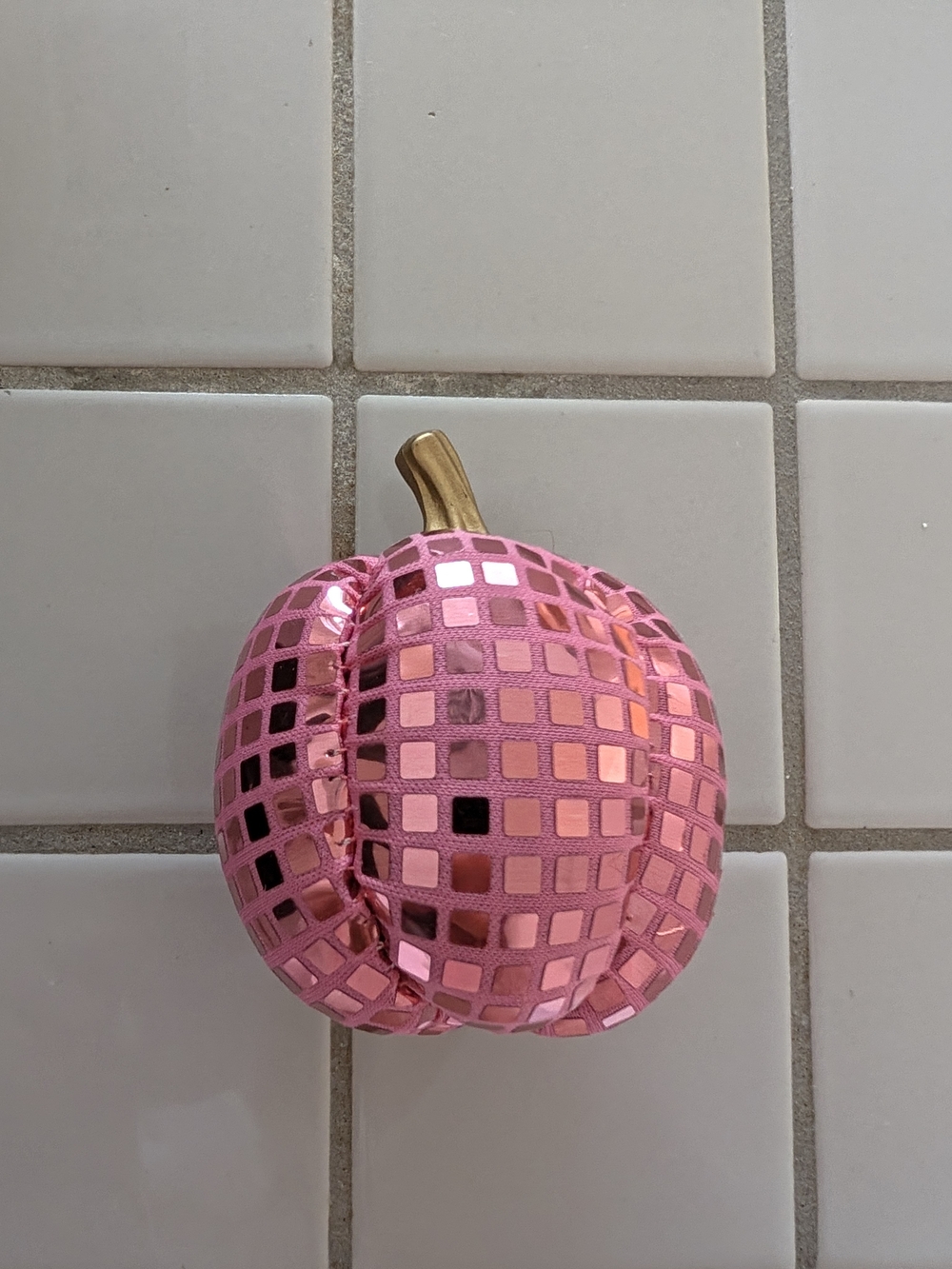 Sparkle Pink Decorative Pumpkin with Gold Stem - Party Accent